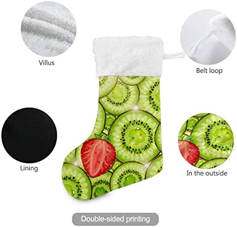 Noel Çorap Kivi Meyve Çilek Desen Yeşil Beyaz Peluş Manşet Merserize Kadife Aile Tatil Kişiselleştirilmiş Büyük Çorap